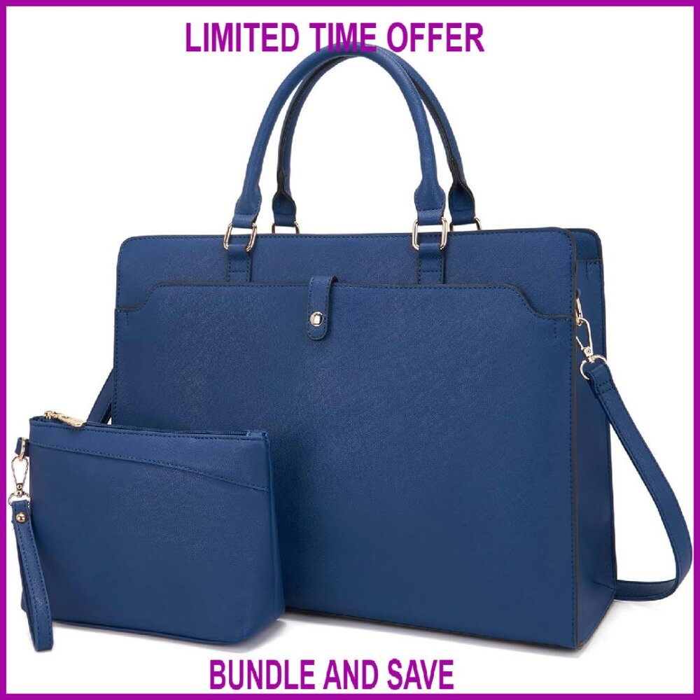 15.6" Vegan Leather Laptop Tote, Water-Resistant Work Bag For Women